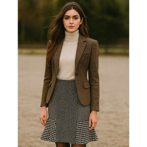 Ann Taylor Houndstooth Chevron Check Tweed Peplum Skirt 4P Preppy Academia Black